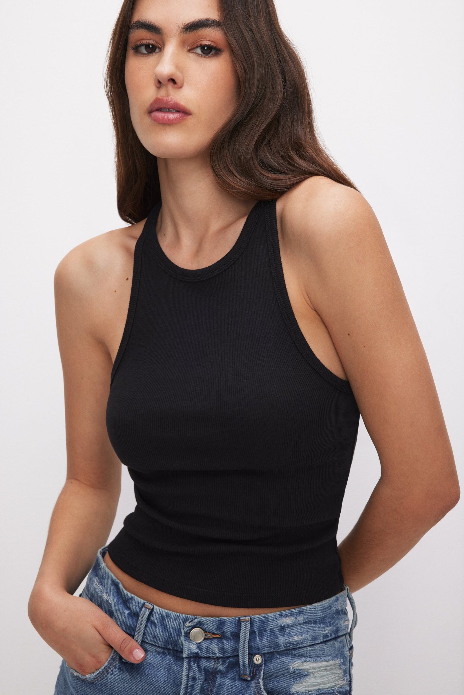 M_240130_26_GT0280V-K001-SP24_A_0040 MICRO RIB CREWNECK TANK | BLACK001 - Image 1