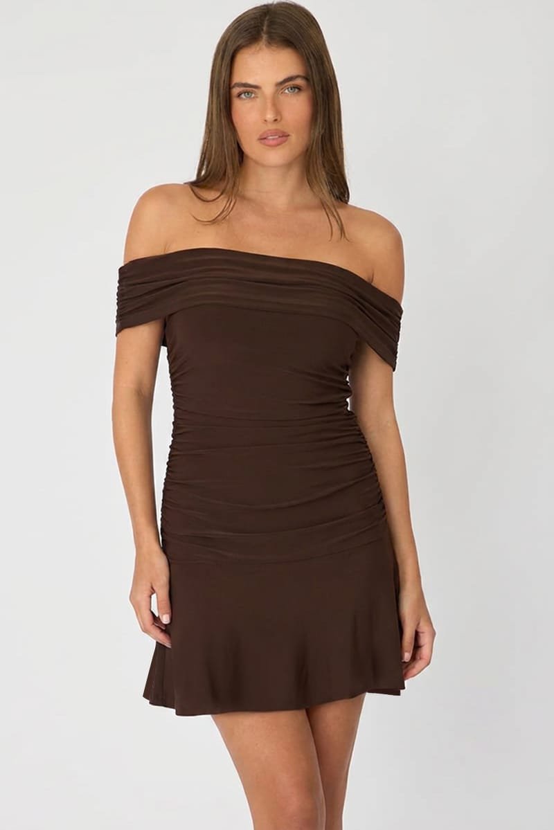 ed5370-502p_brown_1_2e1f726a-a00a-4359-a1e8-f8354f9e5e1c Brown Off Shoulder Dress Mini - Image 1