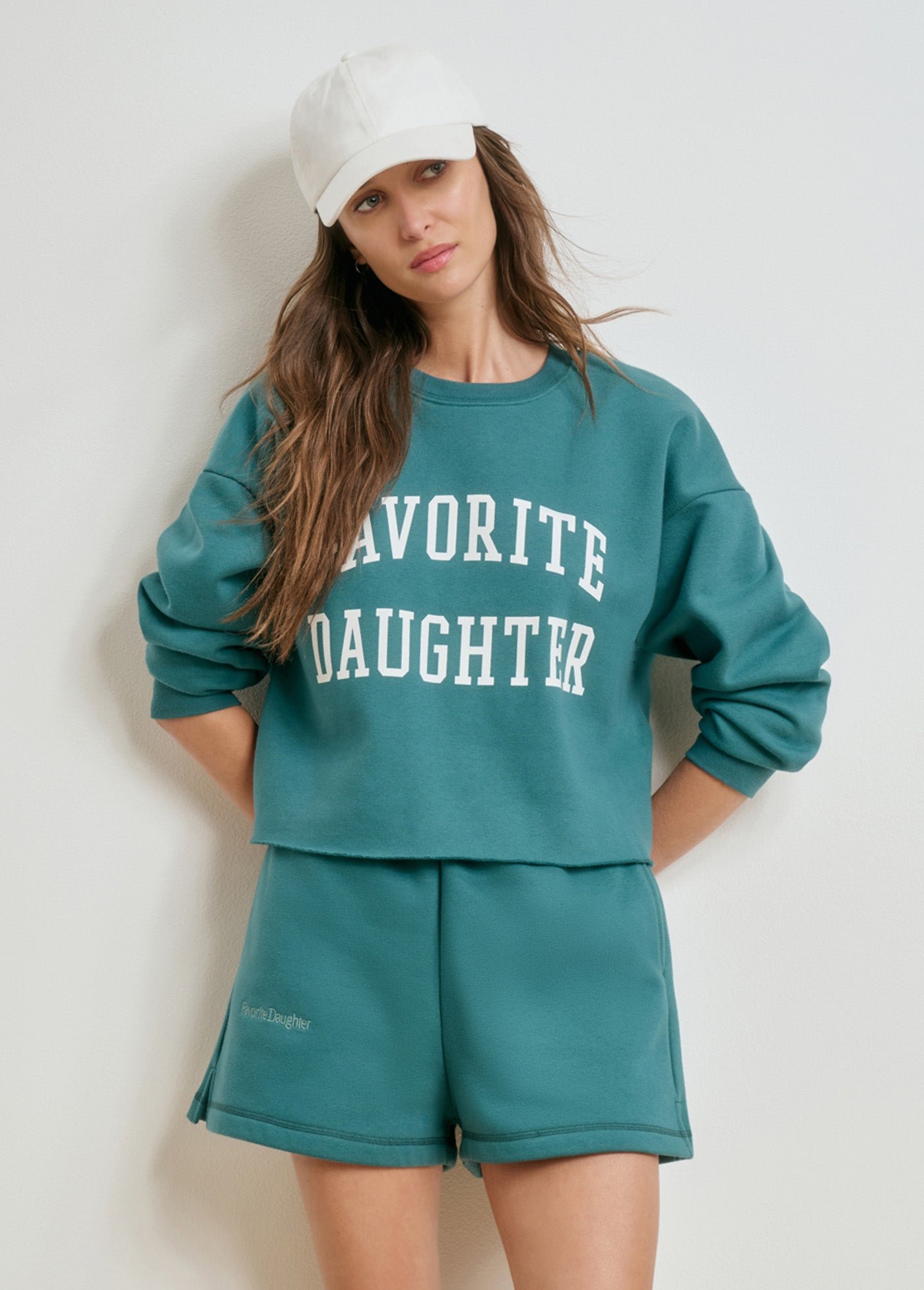 fgq7cc6056_emerald_off_white_fgq7fe8610_emerald_007 THE FAVORITE DAUGHTER EMBROIDERED SWEAT SHORT - Image 1